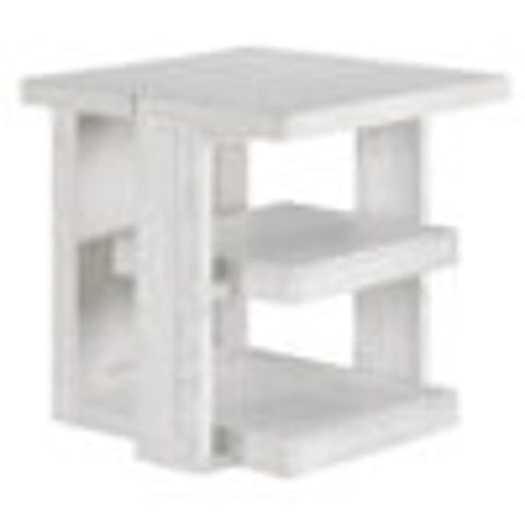 Sunset Trading Dover 24" Large Square Side End Table with Storage Shelves | Cerused White Oak Wood