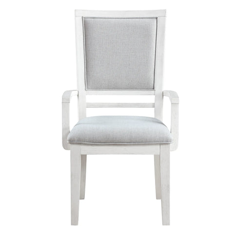 Sunset Trading Dover Dining Chair with Arms | Padded Upholstered Seat & Back Armchair | Set of 2 | Cerused White Oak Wood