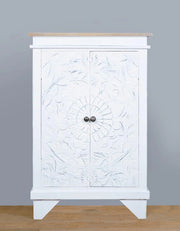 Sunset Trading Cottage Carved Accent Cabinet | Distressed White/Driftwood Brown Solid Wood | Fully Assembled Hall Table