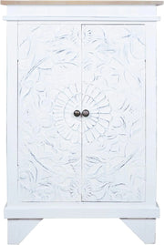 Sunset Trading Cottage Carved Accent Cabinet | Distressed White/Driftwood Brown Solid Wood | Fully Assembled Hall Table