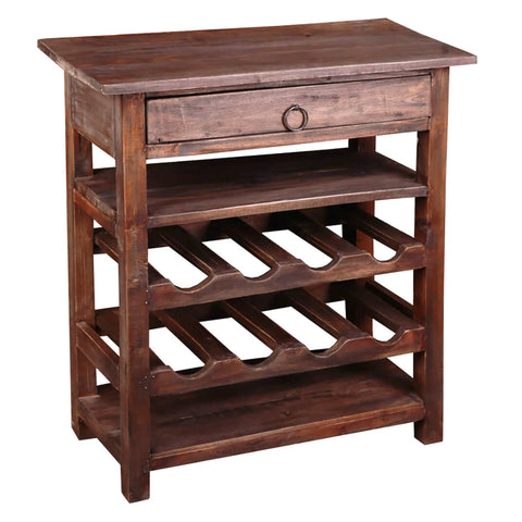 Sunset Trading Cottage Wine Server with Drawer | Raftwood Brown Solid Wood | Fully Assembled Sideboard