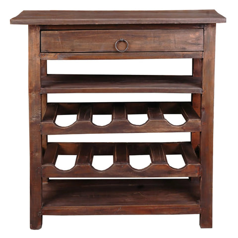 Sunset Trading Cottage Wine Server with Drawer | Raftwood Brown Solid Wood | Fully Assembled Sideboard