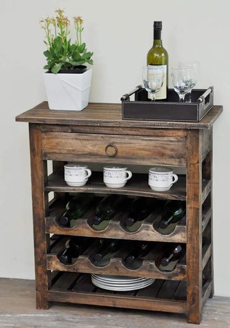 Sunset Trading Cottage Wine Server with Drawer | Raftwood Brown Solid Wood | Fully Assembled Sideboard