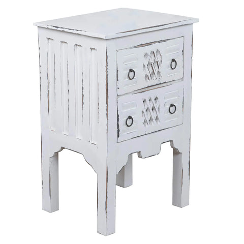 Sunset Trading Cottage End Table | Distressed White Solid Wood | Fully Assembled Nightstand