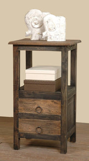 Sunset Trading Cottage Two Drawer End Side Table | Distressed Black/Raftwood Brown Solid Wood | Fully Assembled