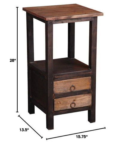 Sunset Trading Cottage Two Drawer End Side Table | Distressed Black/Raftwood Brown Solid Wood | Fully Assembled