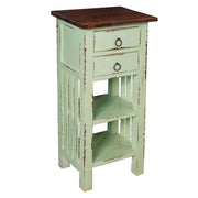 Sunset Trading Cottage End Table with Drawers and Shelves | Bahama Blue/Raftwood Brown Solid Wood | Fully Assembled Narrow Display Shelves