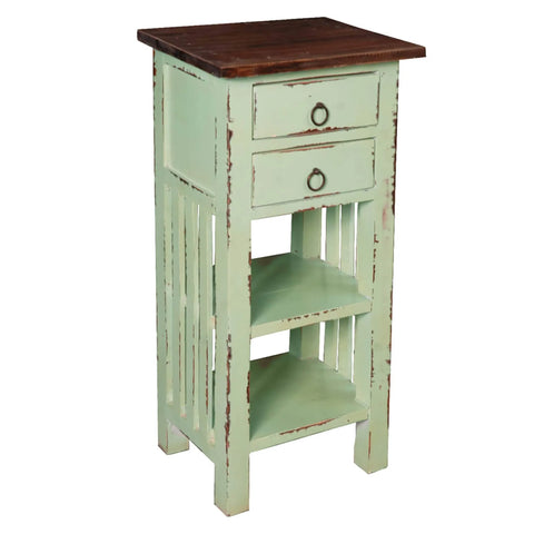 Sunset Trading Cottage End Table with Drawers and Shelves | Bahama Blue/Raftwood Brown Solid Wood | Fully Assembled Narrow Display Shelves