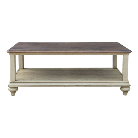 Sunset Trading Shades of Sand Cocktail Table | Storage Shelf | Fully Assembled | Cream Puff and Walnut Brown Solid Wood