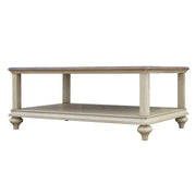 Sunset Trading Shades of Sand Cocktail Table | Storage Shelf | Fully Assembled | Cream Puff and Walnut Brown Solid Wood