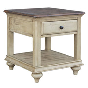 Sunset Trading Shades of Sand End Table | Drawer Shelf | Fully Assembled | Cream/Walnut Brown Solid Wood