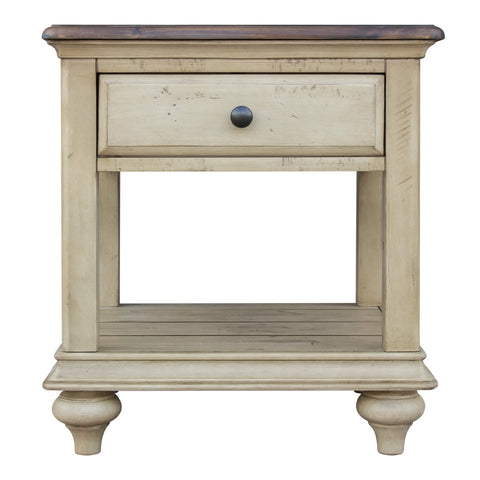 Sunset Trading Shades of Sand End Table | Drawer Shelf | Fully Assembled | Cream/Walnut Brown Solid Wood