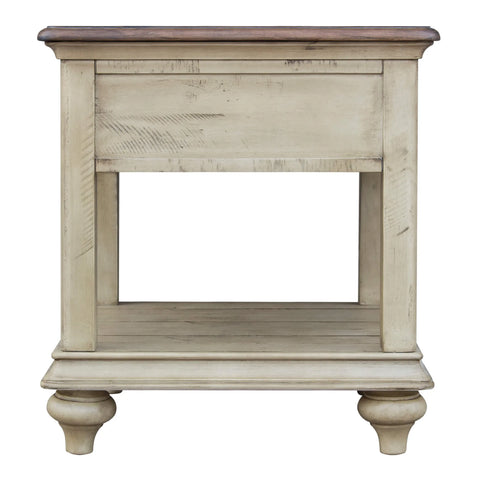 Sunset Trading Shades of Sand End Table | Drawer Shelf | Fully Assembled | Cream/Walnut Brown Solid Wood