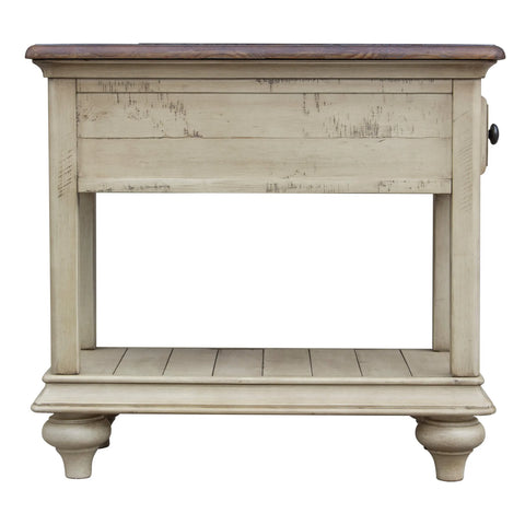 Sunset Trading Shades of Sand End Table | Fully Assembled | Narrow Nightstand | Drawer Shelf | Cream/Walnut Brown Solid Wood