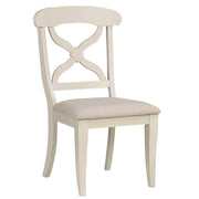 Sunset Trading Andrews Cross Back Upholstered Dining Side Chair | Antique White Solid Wood | Set of 2