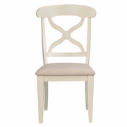 Sunset Trading Andrews Cross Back Upholstered Dining Side Chair | Antique White Solid Wood | Set of 2