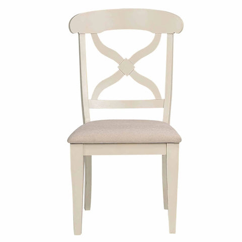 Sunset Trading Andrews Cross Back Upholstered Dining Side Chair | Antique White Solid Wood | Set of 2