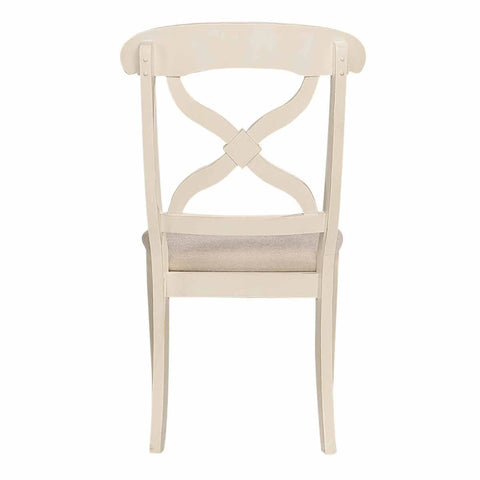 Sunset Trading Andrews Cross Back Upholstered Dining Side Chair | Antique White Solid Wood | Set of 2
