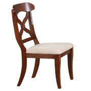 Sunset Trading Andrews Cross Back Upholstered Dining Side Chair | Chestnut Brown Solid Wood | Set of 2