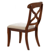 Sunset Trading Andrews Cross Back Upholstered Dining Side Chair | Chestnut Brown Solid Wood | Set of 2