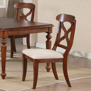Sunset Trading Andrews Cross Back Upholstered Dining Side Chair | Chestnut Brown Solid Wood | Set of 2