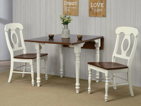 Sunset Trading Andrews Napoleon Dining Side Chair | Two Tone Antique White Chestnut Brown Solid Wood | Set of 2