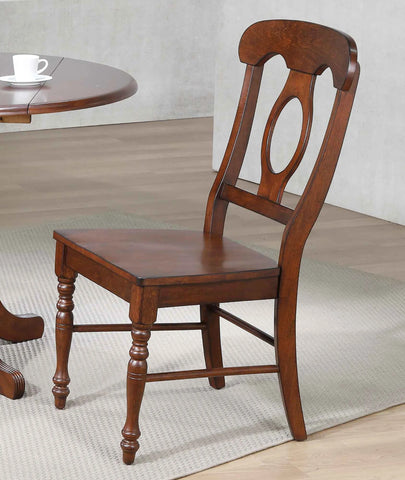 Sunset Trading Andrews Napoleon Dining Side Chair | Chestnut Brown Solid Wood | Set of 2