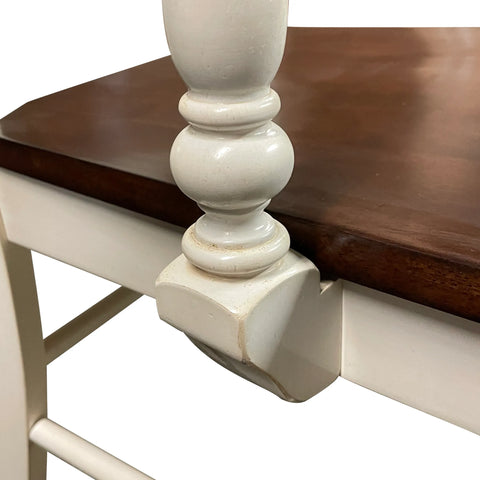 Sunset Trading Andrews Napoleon Dining Chair with Arms | Two Tone Antique White Chestnut Brown Solid Wood | Set of 2
