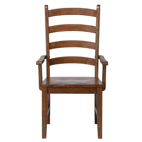 Sunset Trading Simply Brook Ladder Back Dining Chair with Arms | Set of 2 | Amish Brown Solid Wood