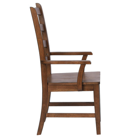 Sunset Trading Simply Brook Ladder Back Dining Chair with Arms | Set of 2 | Amish Brown Solid Wood
