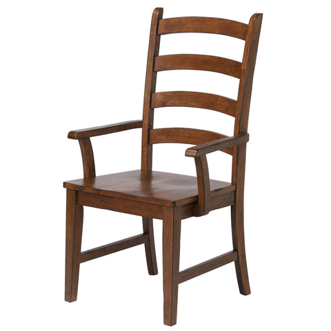 Sunset Trading Simply Brook Ladder Back Dining Chair with Arms | Set of 2 | Amish Brown Solid Wood