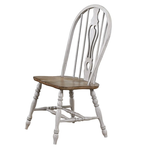 Sunset Trading Country Grove Keyhole Windsor Dining Chair | Distressed Gray and Brown Wood | Set of 2 | Fully Assembled
