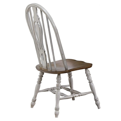 Sunset Trading Country Grove Keyhole Windsor Dining Chair | Distressed Gray and Brown Wood | Set of 2 | Fully Assembled