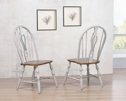Sunset Trading Country Grove Keyhole Windsor Dining Chair | Distressed Gray and Brown Wood | Set of 2 | Fully Assembled