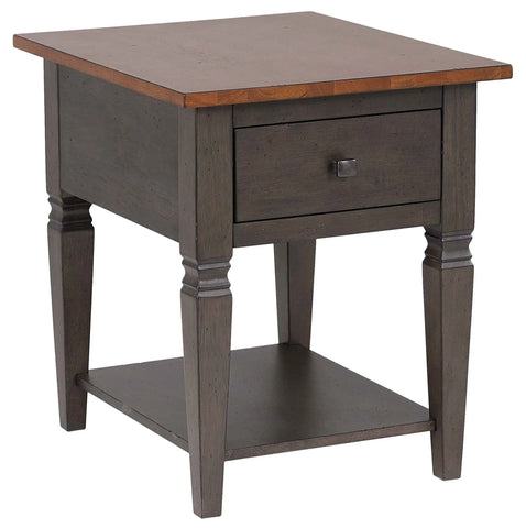 Sunset Trading Dakota Living Room End Table with Drawer and Shelf Storage | 20"W Sofa Sidetable | Two-Tone Distressed Brown and Ash Gray Solid Wood Bedroom Nightstand