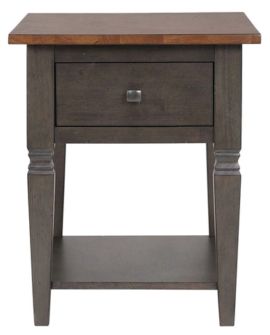 Sunset Trading Dakota Living Room End Table with Drawer and Shelf Storage | 20"W Sofa Sidetable | Two-Tone Distressed Brown and Ash Gray Solid Wood Bedroom Nightstand