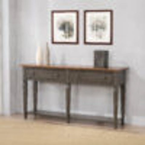 Sunset Trading Dakota Console Table with Drawers and Storage Shelf | 62" Sofa Table | Narrow Kitchen Sideboard | Distressed Brown and Ash Gray Solid Wood
