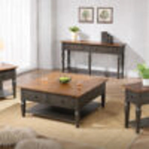 Sunset Trading Dakota Console Table with Drawers and Storage Shelf | 62" Sofa Table | Narrow Kitchen Sideboard | Distressed Brown and Ash Gray Solid Wood