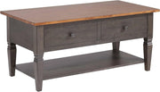Sunset Trading Dakota 22x44 Rectangular Coffee Table with Drawers and Storage Shelf | Living Room Office Bedroom Cocktail Furniture | Distressed Brown and Ash Gray Solid Wood