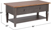 Sunset Trading Dakota 22x44 Rectangular Coffee Table with Drawers and Storage Shelf | Living Room Office Bedroom Cocktail Furniture | Distressed Brown and Ash Gray Solid Wood