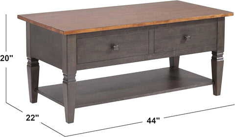 Sunset Trading Dakota 22x44 Rectangular Coffee Table with Drawers and Storage Shelf | Living Room Office Bedroom Cocktail Furniture | Distressed Brown and Ash Gray Solid Wood