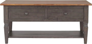 Sunset Trading Dakota 22x44 Rectangular Coffee Table with Drawers and Storage Shelf | Living Room Office Bedroom Cocktail Furniture | Distressed Brown and Ash Gray Solid Wood