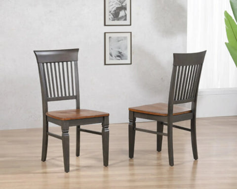 Sunset Trading Dakota Slat Back Armless Dining Chairs | Set of 2 | Distressed Brown and Ash Gray Solid Wood | Ideal for Home, Kitchen, Office, Waiting Room Seating