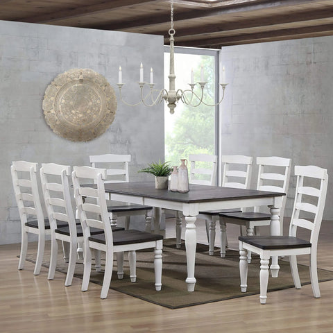 Sunset Trading French Chic Ladder Back Chairs | Set of 2 Highback Chairs | Two-Tone Antique White & Walnut Brown Solid Wood | Dining and Kitchen Seating