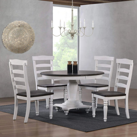 Sunset Trading French Chic Ladder Back Chairs | Set of 2 Highback Chairs | Two-Tone Antique White & Walnut Brown Solid Wood | Dining and Kitchen Seating