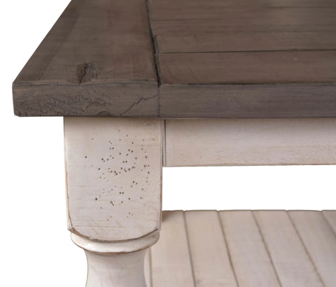 Sunset Trading Rustic French Rectangular Side End Table | Distressed White and Brown Solid Wood | Living Room Furniture