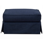 Sunset Trading Americana Box Cushion Slipcovered Ottoman | Performance Fabric Washable Water-Resistant Stain-Proof | Navy Blue