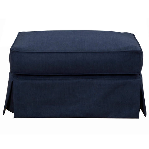 Sunset Trading Americana Box Cushion Slipcovered Ottoman | Performance Fabric Washable Water-Resistant Stain-Proof | Navy Blue