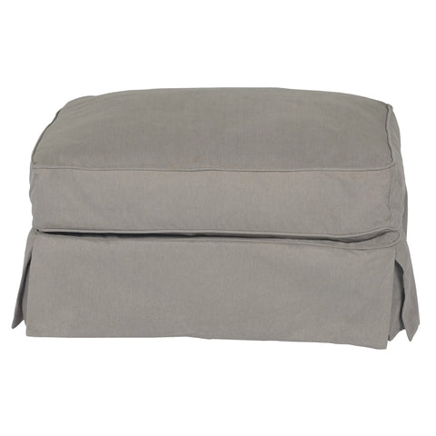Sunset Trading Americana Box Cushion Slipcovered Ottoman | Performance Fabric Washable Water-Resistant Stain-Proof | Gray
