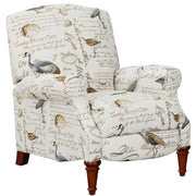 Sunset Trading Bird Script Pushback Recliner | Manual Reclining Chair | Aviary Patterned Upholstered Living Room Bedroom Reading Home Office | Ivory/Brown/Gray